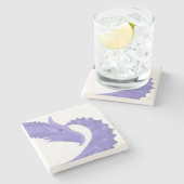Periwinkle Herzdrache auf Weiß Steinuntersetzer (Seitenansicht)