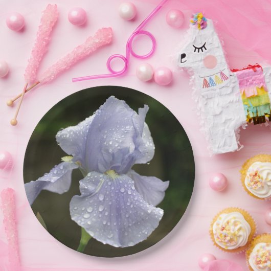 Periwinkle Iris-Blume mit Raindrops Pappteller (Party)