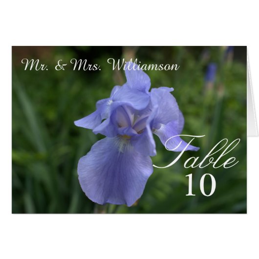 Periwinkle Iris Wedding Table Zent Cards (Vorderseite (Horizontal))