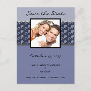 Periwinkle Ivory Paisley Save the Date Ihr Foto Ankündigungspostkarte