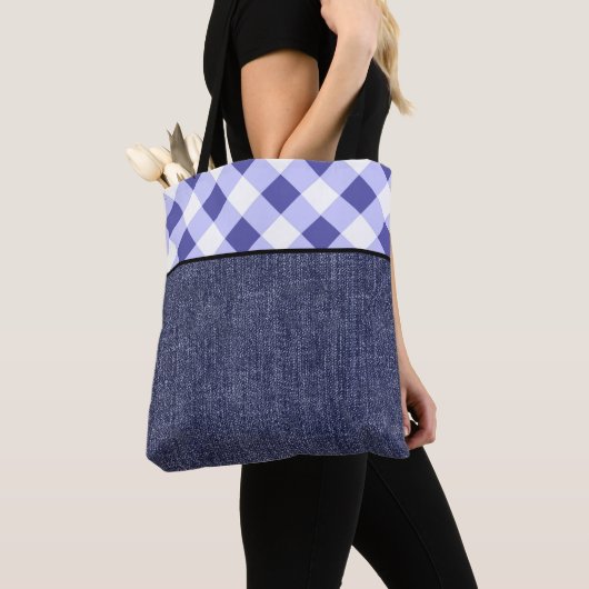 Periwinkle kariert und Denim Tasche (Von Nahem)