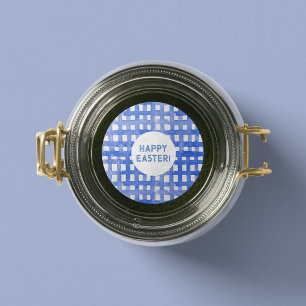 Periwinkle karierte Osteraufkleber Runder Aufkleber