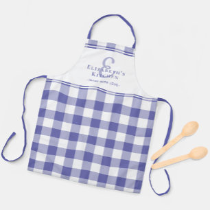 Periwinkle Kitchen Monogram Name Gingham Karo Schürze