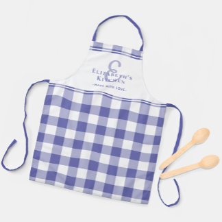 Periwinkle Kitchen Monogram Name Gingham Karo Schürze