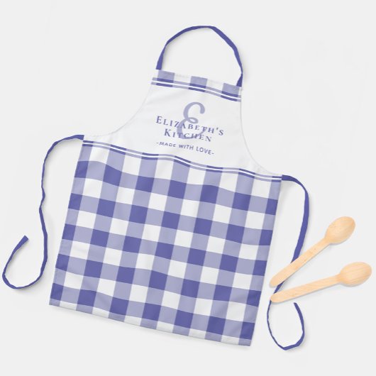 Periwinkle Kitchen Monogram Name Gingham Karo Schürze