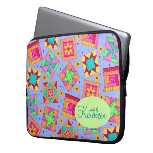 Periwinkle Lavender Quilt Patchwork Blocks Art Laptopschutzhülle (Vorderseite Links)