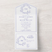 Periwinkle Leafy Wappen Monogram Wedding All In One Einladung (Innen Boden)