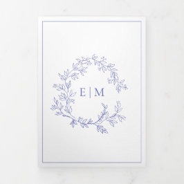 Periwinkle Leafy Wappen Monogram Wedding Dreifach Gefaltete Einladung
