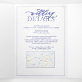 Periwinkle Leafy Wappen Monogram Wedding Dreifach Gefaltete Einladung (Innenseite Mitte)