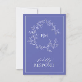 Periwinkle Leafy Wappen Monogram Wedding RSVP Card Karte
