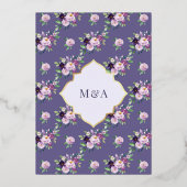 Periwinkle Lila blumenmuslimische Hochzeit Gold Folieneinladung (Rückseite)