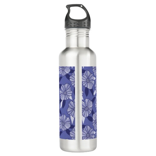 Periwinkle Lila Blumenmuster Edelstahlflasche (Rückseite)