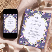 Periwinkle Lila Floral Anand Karaj Sikh Wedding Einladung