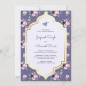 Periwinkle Lila Floral Anand Karaj Sikh Wedding Einladung (Vorderseite)