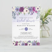 Periwinkle Lila Fuchsia Floral Brautparty Inv Einladung (Stehend Vorderseite)