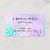 Periwinkle Lila Glitzer Iridescent Leopard Visitenkarte (Rückseite)