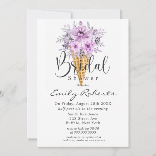 Periwinkle Lila Ice Cone Brautparty Einladung (Vorderseite)