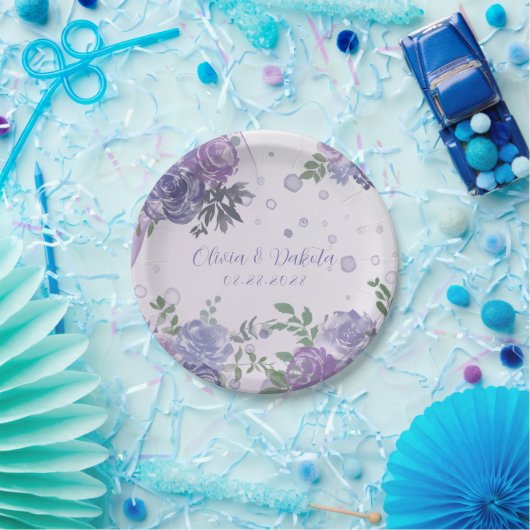 Periwinkle Lila Peony Alcohol Ink Wedkin Napkin Pappteller (Party)