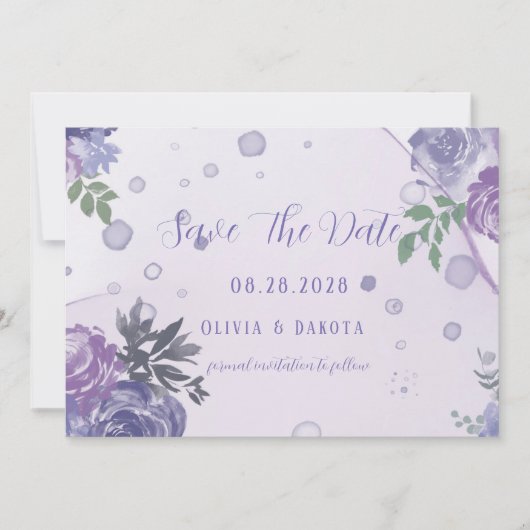 Periwinkle Lila Peony Ink Save the Date Cards Einladung (Vorderseite)