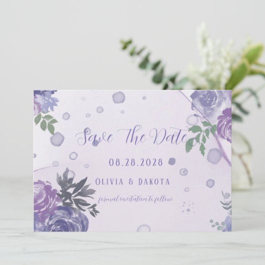 Periwinkle Lila Peony Ink Save the Date Cards Einladung (Stehend Vorderseite)