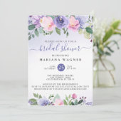 Periwinkle Lila Pink Floral Brautparty Invita Einladung (Stehend Vorderseite)