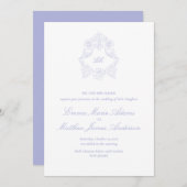 Periwinkle Lilac Crest Monogram Vintage Wedding Einladung (Vorne/Hinten)