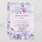 Periwinkle Lilac Peony Wreath Brunch in Bubbly Einladung (Vorne/Hinten)