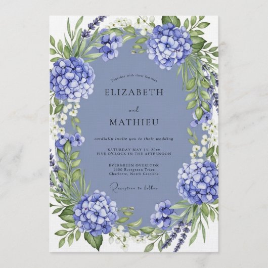 Periwinkle Lush Botanical Wedding Einladung (Vorderseite)