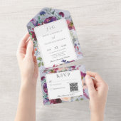 Periwinkle Maroon & Blush Rustikaler QR-Code All In One Einladung (Abreißen)