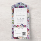 Periwinkle Maroon & Blush Rustikaler QR-Code All In One Einladung (Innen Boden)