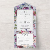 Periwinkle Maroon & Blush Rustikales Blumenessen All In One Einladung (Innen Boden)