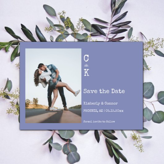 Periwinkle Minimalistisches Monogramm-Foto Save The Date