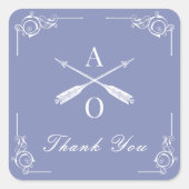 Periwinkle Monogram und Arrows Wedding Vielen Dank Quadratischer Aufkleber (Vorderseite)