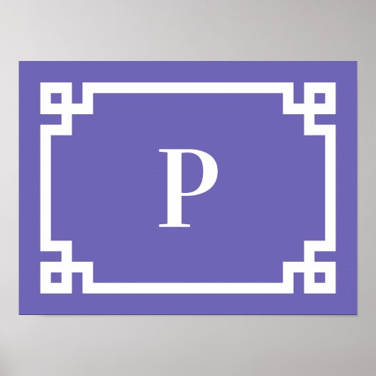 Periwinkle-Monogramm mit weißem griechischem Schlü Poster (Vorne)