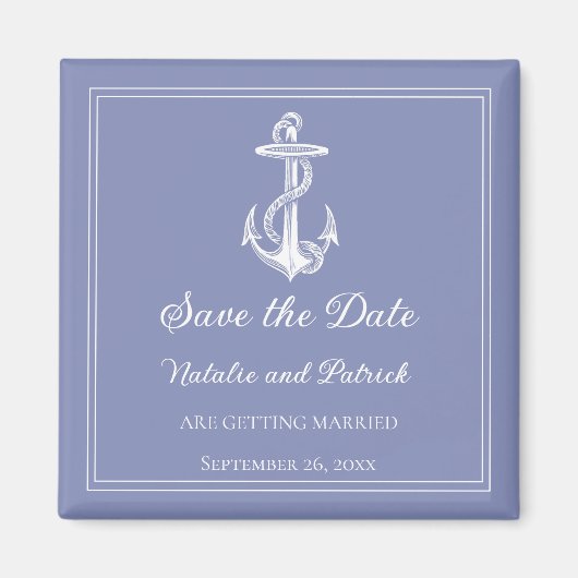 Periwinkle Nautical Anchor Speichern das Datum Mag Magnet (Vorne)