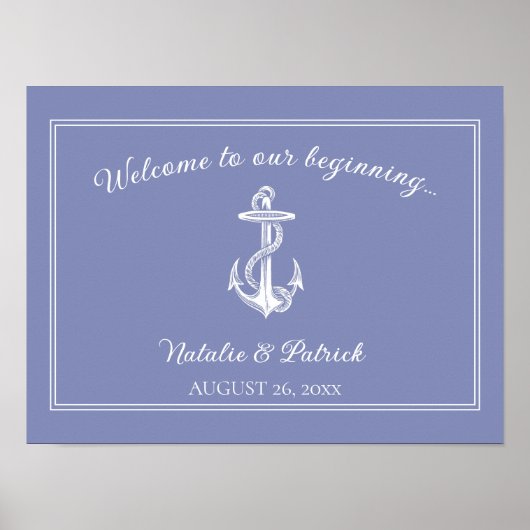 Periwinkle Nautical Anchor Wedding Poster (Vorne)