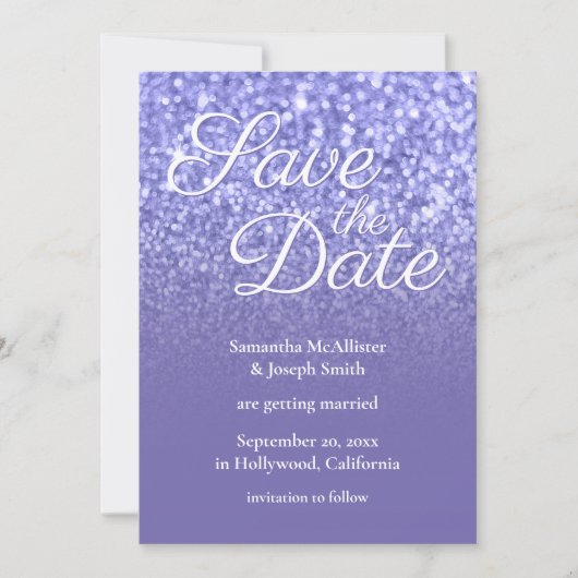 Periwinkle Ombre Glitzer Save the Date Einladung (Vorderseite)