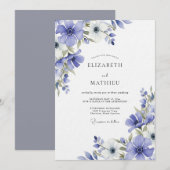Periwinkle Painterly Flora Wedding Einladung (Vorne/Hinten)