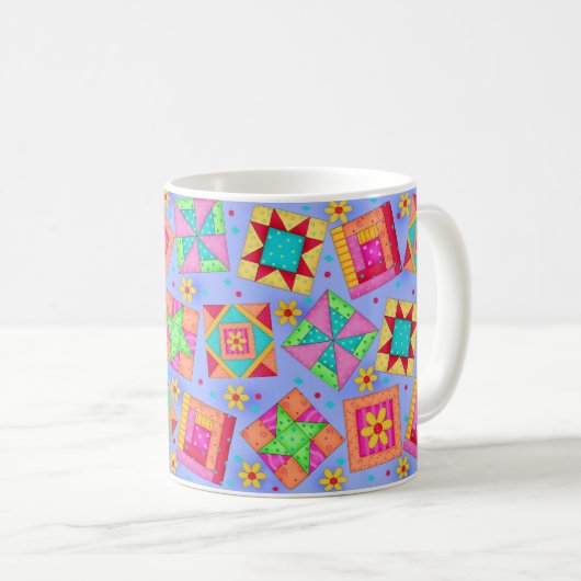 Periwinkle Patchwork Quilt Art Tasse (VorderseiteRechts)