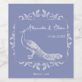 Periwinkle Peacock Blüh Wedding Wine Label Weinetikett (Einzelnes Label)