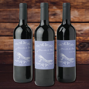 Periwinkle Peacock Blüh Wedding Wine Label Weinetikett