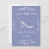 Periwinkle Peacock Save the Date Geblüht Ankündigung (Vorderseite)