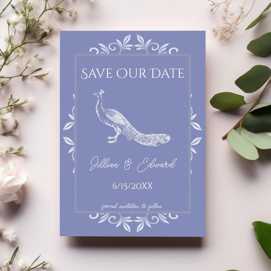 Periwinkle Peacock Save the Date Geblüht Ankündigung