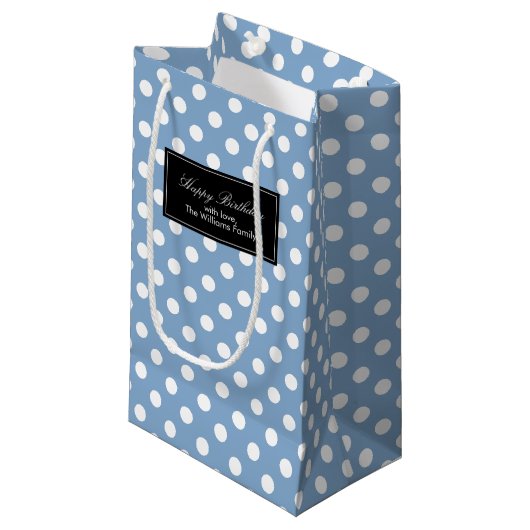 Periwinkle Polka Dots Personalisiert Kleine Geschenktüte (Vorderseite Schrägansicht)