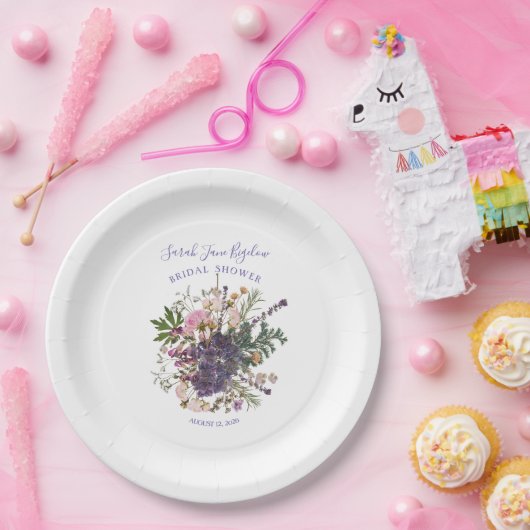 Periwinkle Pressed Wildblume Boho Brautparty Pappteller (Party)