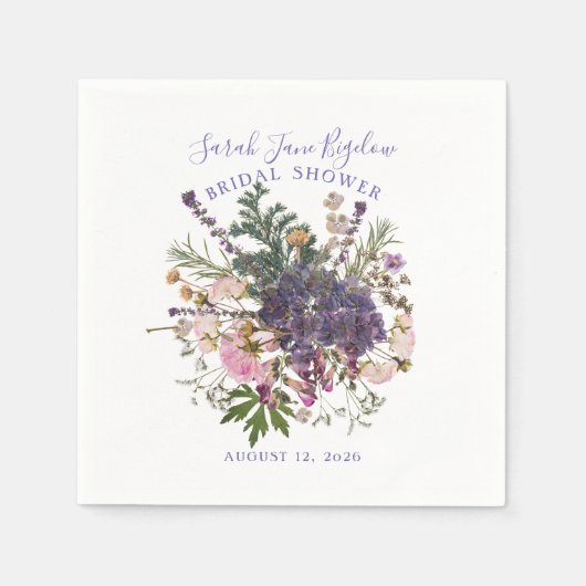 Periwinkle Pressed Wildblume Boho Brautparty Serviette (Vorderseite)