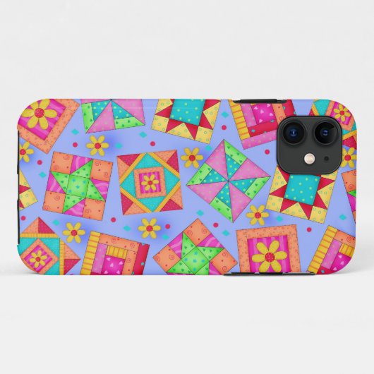 Periwinkle Quilt Patchwork Art iPhone Case (Rückseite (Horizontal))