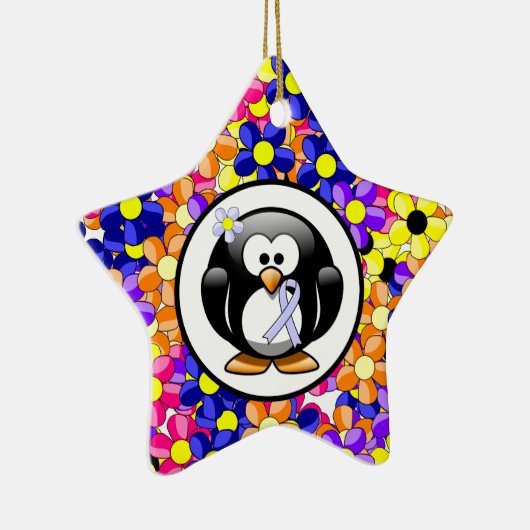 Periwinkle Ribbon Penguin Keramikornament (Rechts)