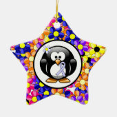 Periwinkle Ribbon Penguin Keramikornament (Vorne)