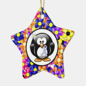 Periwinkle Ribbon Penguin Keramikornament (Links)
